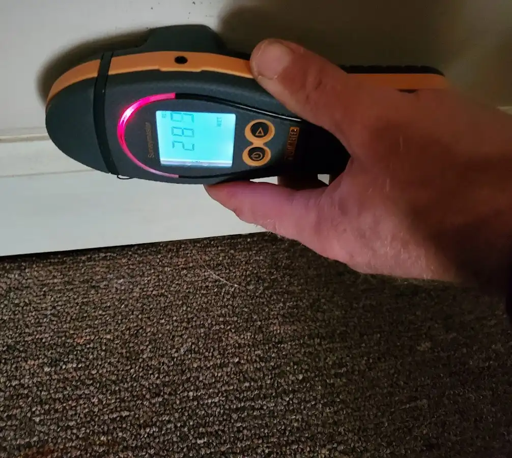 Moisture detection at baseboard during Burst Pipe Cleanup in Brockport